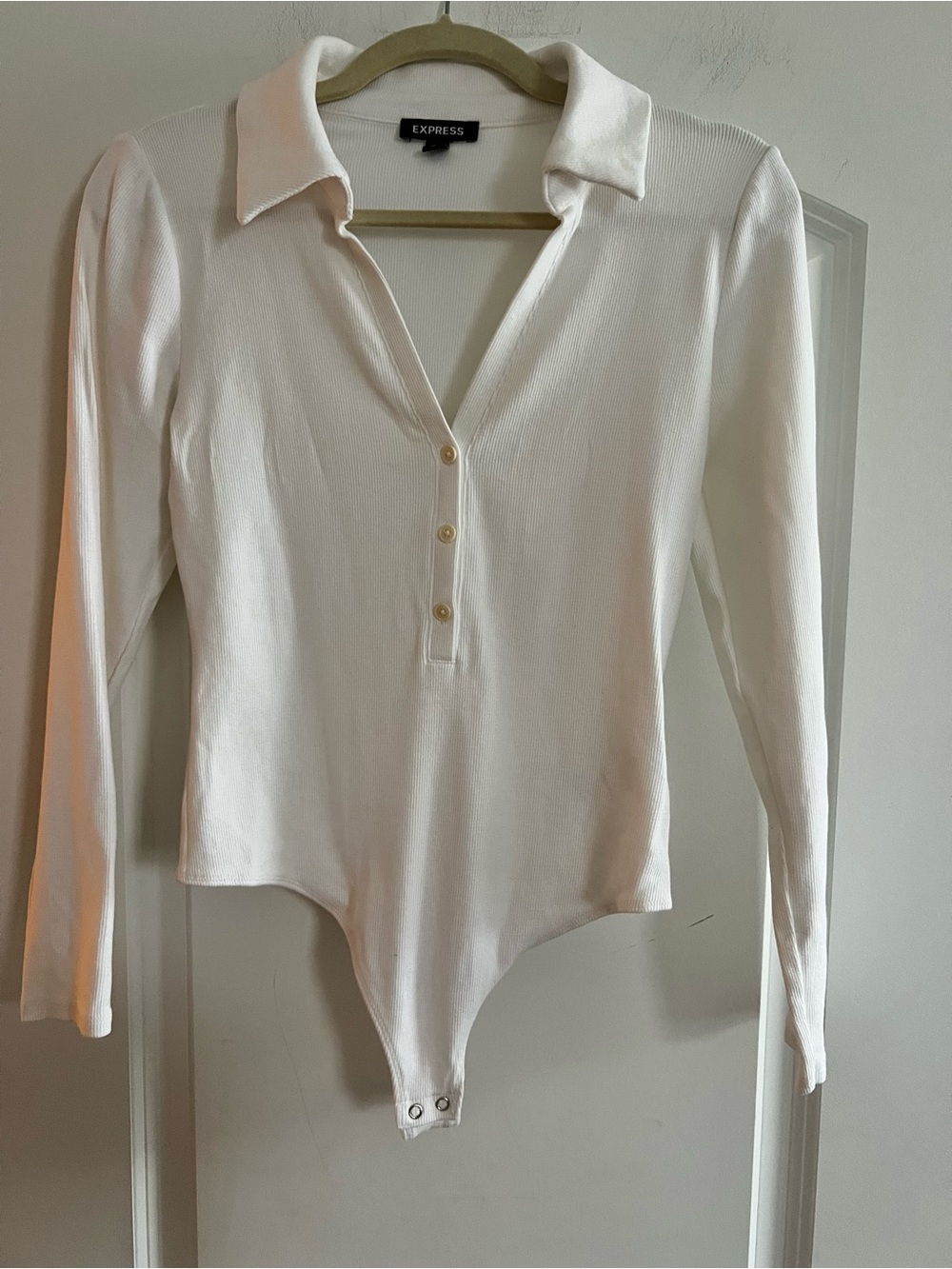 Express White Long-Sleeve Ribbed Bodysuit